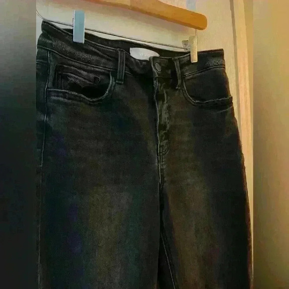 Vervet blue size 27 black bootcut distressed  denim raw hem wide leg - Picture 4 of 10